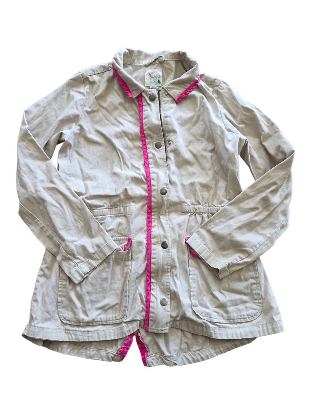 EST 1989 Place Girls Beige Utility Jacket Shacket with Pink Trim XL 14